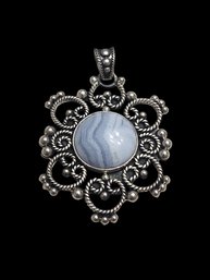 Beautiful Vintage Designer Mark Wasserman Samara Sterling Silver Blue White Agate Stone Pendant