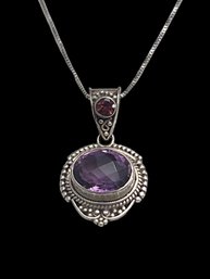 Vintage Sterling Silver Amethyst Ruby Pendant From Nepal