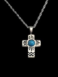 Vintage Sterling Silver Turquoise Cross Necklace