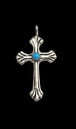 Vintage Sterling Silver Turquoise Cross Pendant