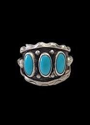 Vintage Native American Sterling Silver Turquoise Ring, Size 9