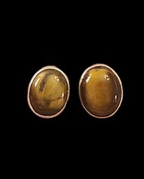 Vintage Sterling Silver Tiger's Eye Stud Earrings