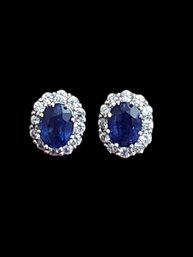 Vintage Sterling Silver Blue Sapphire Earrings