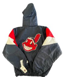 NEW WITH TAGS Vtg STARTER Cleveland Indians Breakaway Hooded Jacket Sz Med Quarter Side Zip