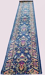 Vibrant Rug/ Runner With Blues, Reds And Golds Over 13 Ft.