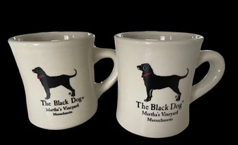 EUC Lot Of 2 THE BLACK DOG Martha's Vineyard Massachusetts White Diner Mug Black Lab Labrador 12 OZ