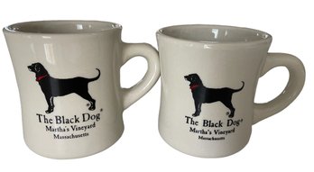 Lot Of 2 THE BLACK DOG Martha's Vineyard Massachusetts White Diner Mug Black Lab Labrador 12 OZ