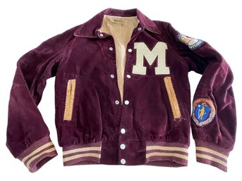 Vtg 1962 U Of Mass Princeton Mills Burgundy Corduroy Letterman Jacket Patches On Sleeve Sz M