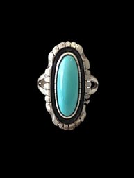 Vintage Native American Sterling Silver Turquoise Ring, Size 7.5