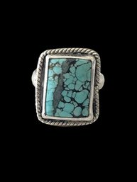 Vintage Native American Sterling Silver Turquoise, Size 7.5