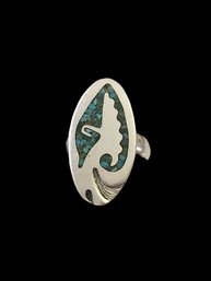 Vintage Native American Sterling Silver Turquoise Ring, Size 6