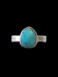 Vintage Native American Sterling Silver Turquoise Ring, Size 3.5