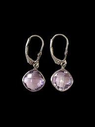 Vintage Sterling Silver Faceted Amethyst Color Earrings