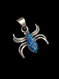 Vintage Sterling Silver Blue Opal Spider Pendant