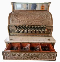 Solid Brass National Cash Register Model #332 With A Wood Base