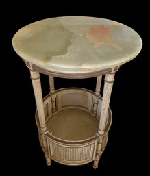 French Caned Side Table With Gorgeous Alabaster Top