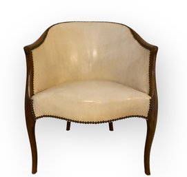 Handsome English Ivory Leather Desk Chair With Hobnail Detail