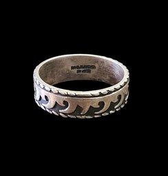 Vintage Sterling Silver Etched Design Ring, Size 11.5