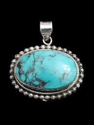 Gorgeous Large Vintage Sterling Silver Turquoise Pendant