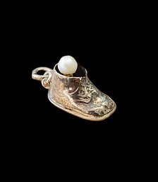 Vintage Sterling Silver Pearl Baby Shoe Charm Pendant