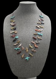 Incredible Vintage Native American Sterling Silver Multi Color Beaded Carved Animals Necklace