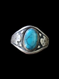 Vintage Native American Double Eagle Sterling Silver Turquoise Ring, Size 7