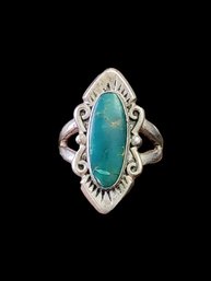 Vintage Native American Sterling Silver Turquoise Ring, Size 5.5