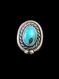 Vintage Native American Sterling Silver Turquoise Ring, Size 5.5