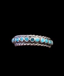 Vintage Native American Sterling Silver Full Wrap Turquoise Ring, Size 5.75