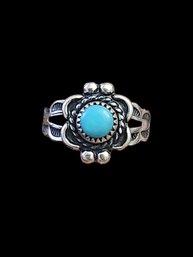 Vintage Native American Sterling Silver Turquoise Ring, Size 3