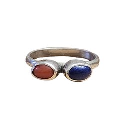 Vintage Sterling Lapis Coral Ring, Size 6