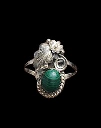 Vintage Native American Sterling Silver Malachite Ring, Size 7