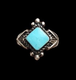 Vintage Native American Sterling Silver Turquoise Ring, Size 6