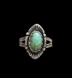 Vintage Native American Sterling Silver Turquoise Ring, Size 4.5