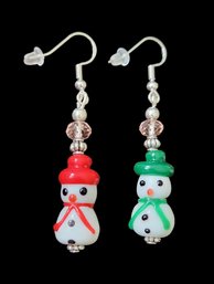 Adorable Vintage Sterling Silver Snowman Dangle Earrings