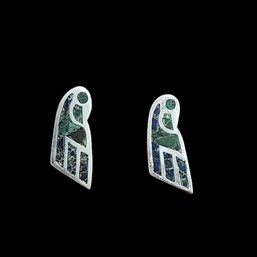 Vintage Sterling Silver Taxco Mexico Inlay Earrings