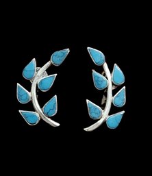 Beautiful Vintage Sterling Silver Turquoise Inlay Screw On Earrings