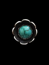 Vintage Native American Sterling Silver Turquoise Flower Petal Ring