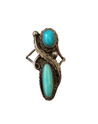Vintage Native American Sterling Silver Turquoise Ring, Size 4.5