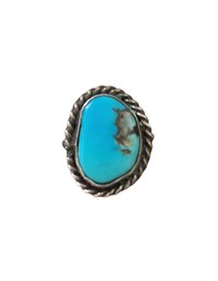 Vintage Native American Sterling Silver Turquoise Ring, Size 5