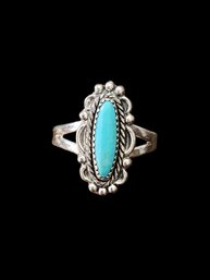 Vintage Native American Sterling Silver Turquoise Ring, Size 8.5