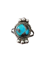 Vintage Native American Sterling Silver Turquoise Ring, Size 7