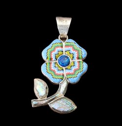 Gorgeous Vintage Native American Sterling Silver Multi Color Inlay Pendant