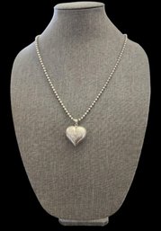 Beautiful Vintage Italian Sterling Silver Etched Puffy Heart Necklace