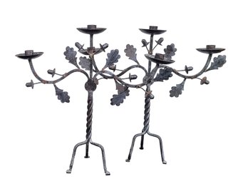 Dramatic Pair Of Wrought Iron Candelabra With Vine Motif