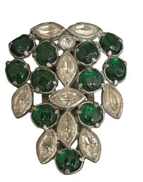 1930-1940's Green & Clear Rhinestone Dress Clip 2' Length X 1.75' Width Clip Works Well No Issues