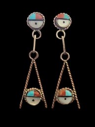 Gorgeous Vintage Native American Zuni Sterling Silver Dangle Earrings