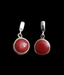 Vintage Sterling Silver Red Circular Dangle Earrings