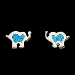 Vintage Handcrafted Genuine Turquoise Inlay Elephant Stud Earrings