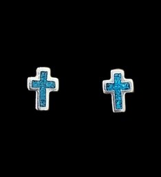 Vintage Handcrafted Genuine Turquoise Inlay Cross Stud Earrings